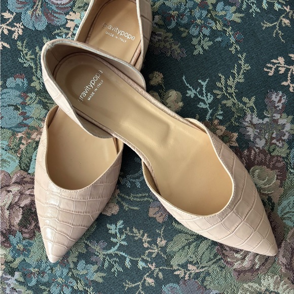 GRAVITYPOPE Nude D’Orsay Crocodile Leather Flats EU39 US8 Made in Italy - Picture 2 of 7